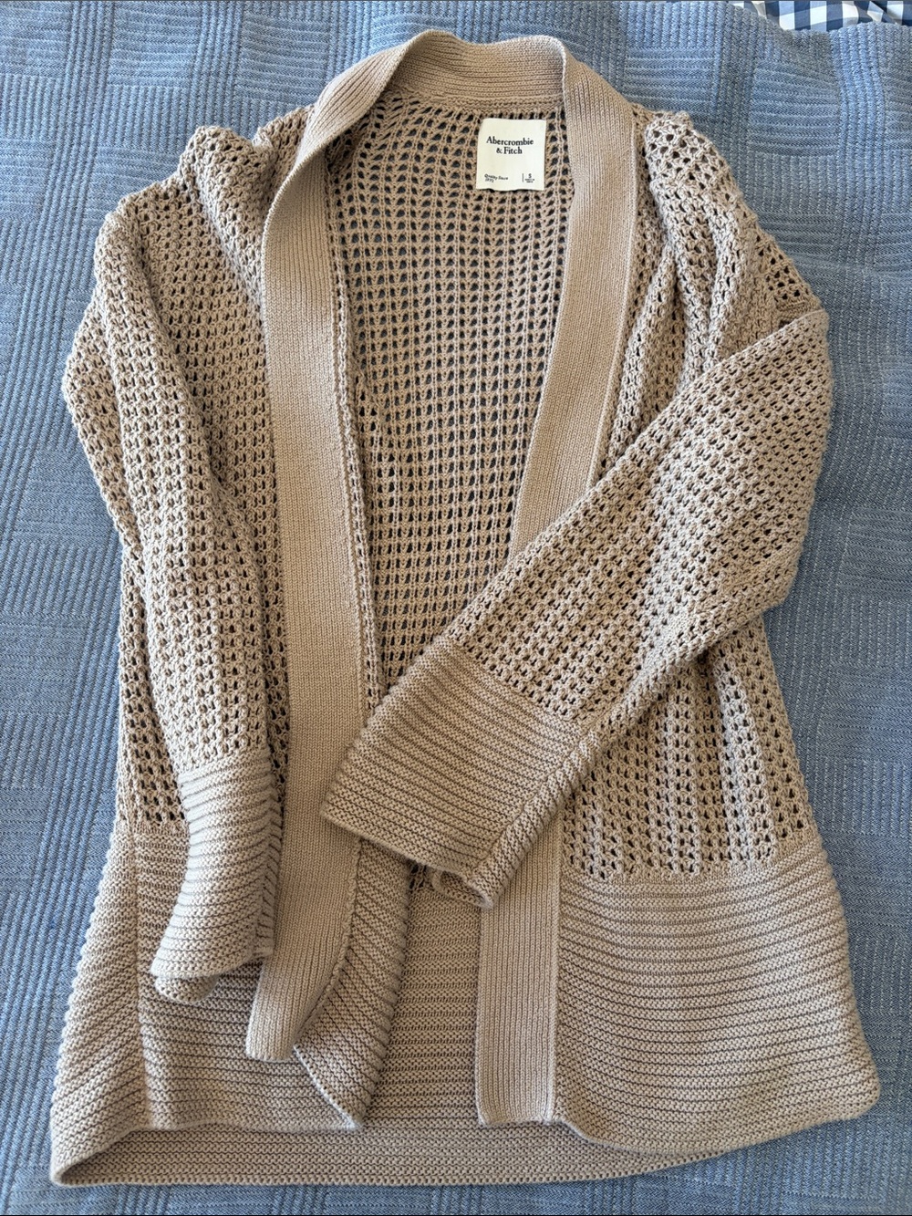 Abercrombie & Fitch Beige Open-Weave Knit Cardigan